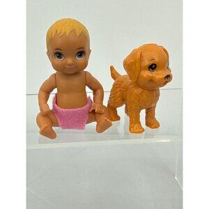 Barbie Skipper Babysitters Inc Baby Figure with Golden Retriever Puppy Pet